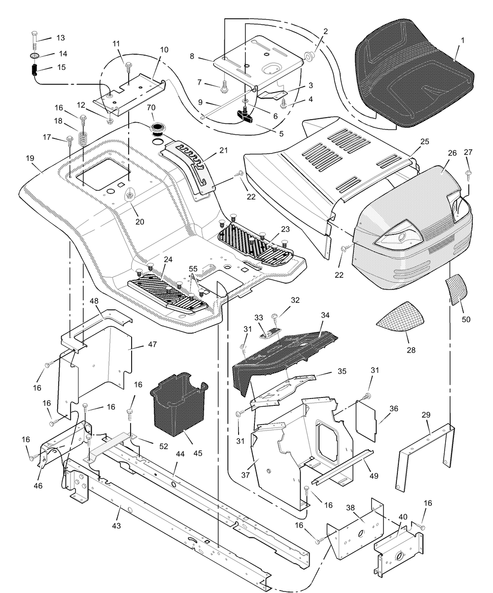 Chassis And Hood Diagram and Parts List for 465601X50B 2003 Briggs and Stratton Lawn Tractor